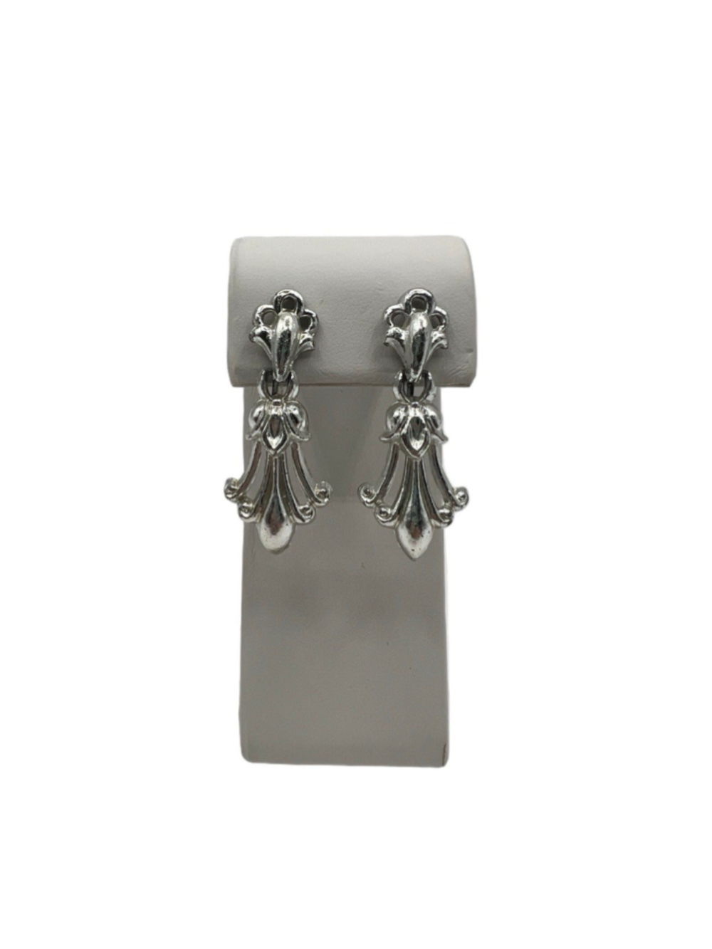 Vintage Earrings Silver Dangle Fleur De Lis Screw Back Sensitive Ears